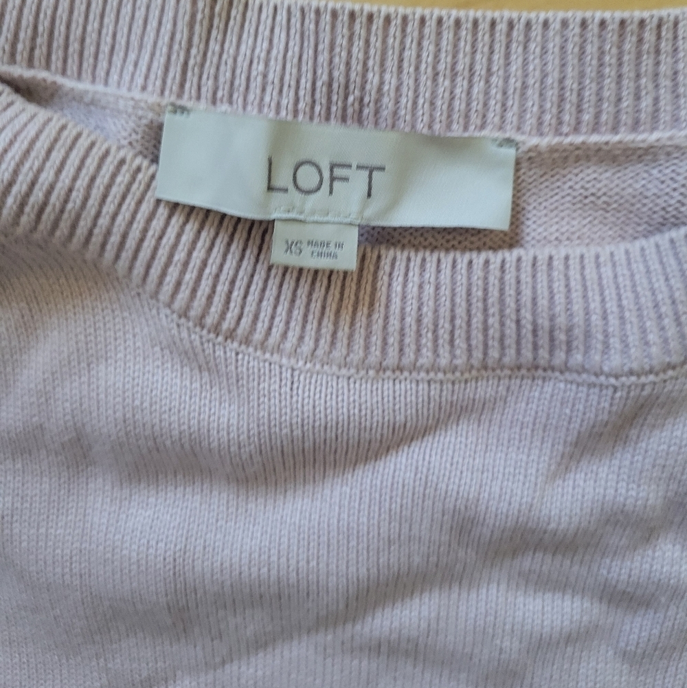 LOFT Blush Pink Knit Sweater with Sheer Raglan Sleeves XS - Picture 3 of 4